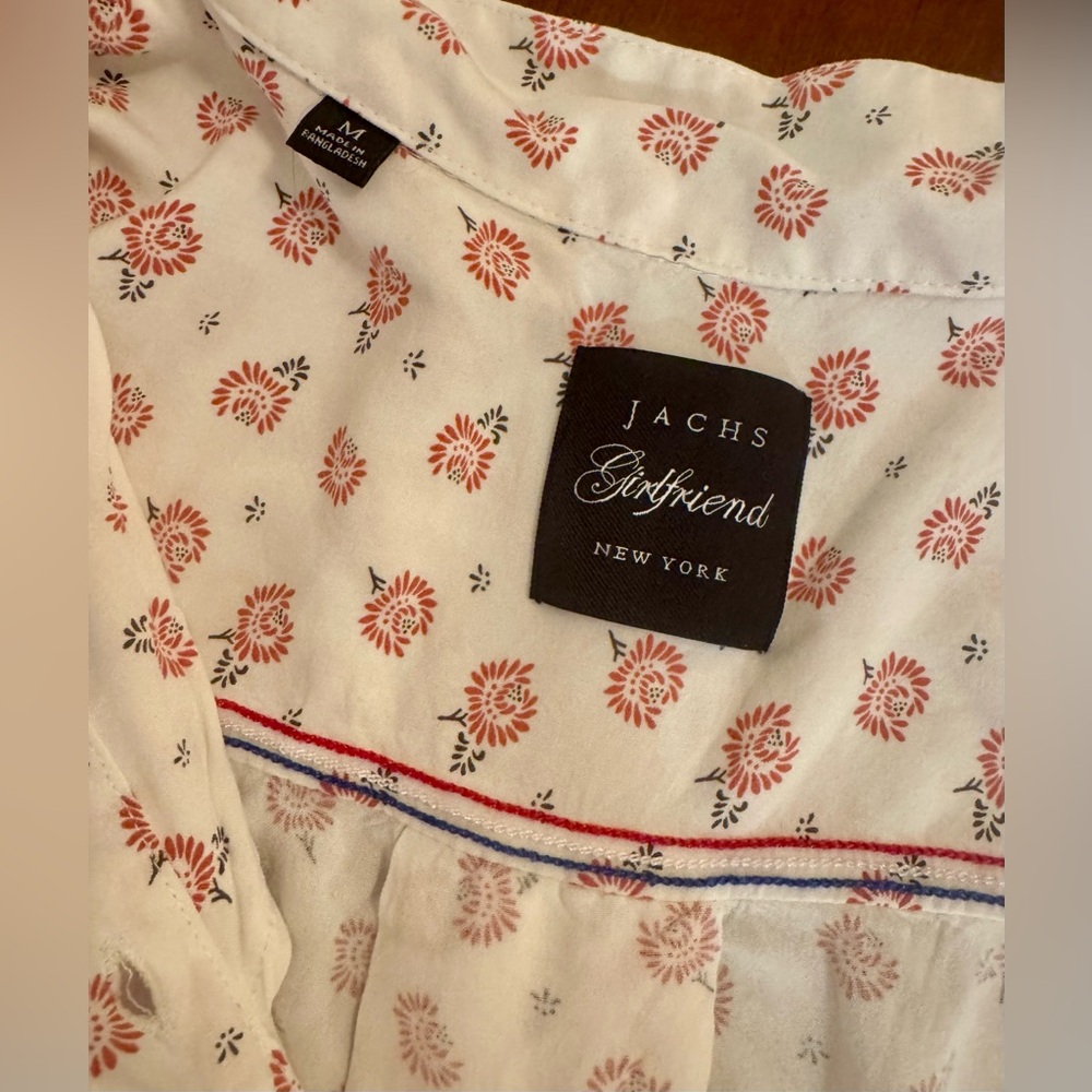 🪸 JACHS Girlfriend White w/ Coral Flowers Short Sleeve Blouse, Women’s Size M - Picture 5 of 6
